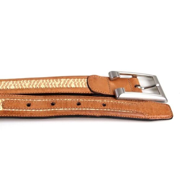 Tommy Bahama Spain TAN BROWN GENUINE LEATHER 1 1/8"Wd STRAW BRAIDED BELT M (D88 - Picture 11 of 12